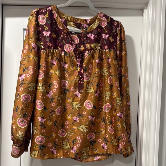 LOFT Yellow and Purple Ruffled Bib Collar Blouse - Picture 1 of 4